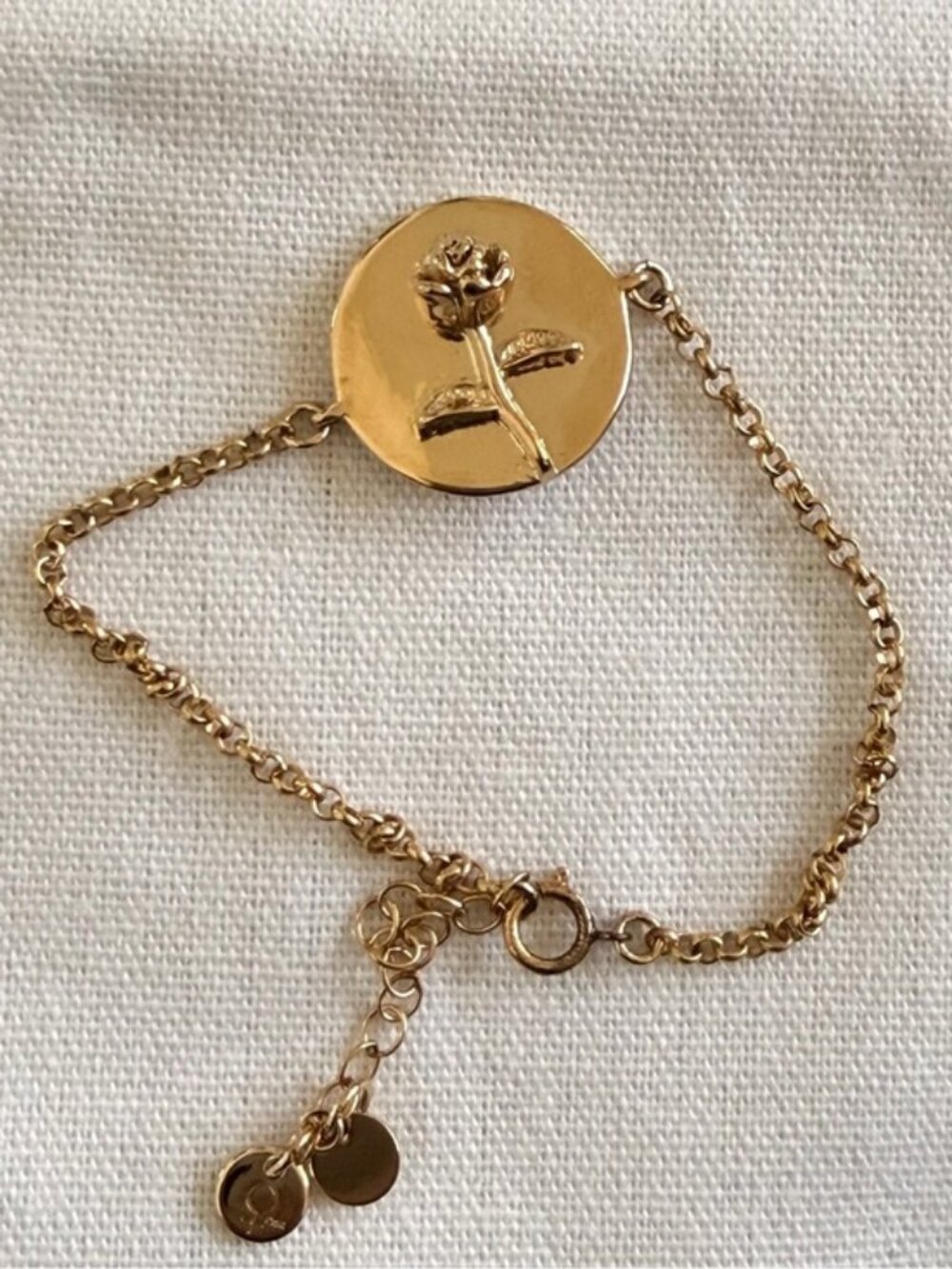 Gold Rose Disc Charm Bracelet